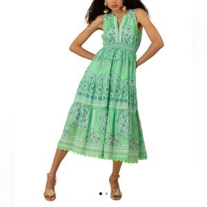 Hale Bob Liv Voile Midi Dress Green Sleeveless Paisley size Large